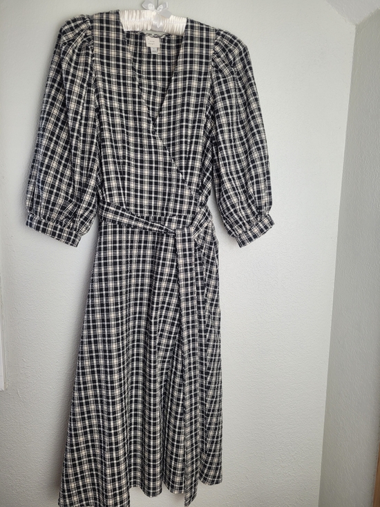 a new day Dresses & Skirts - A New Day Black and Cream Plaid Wrap Midi Dress